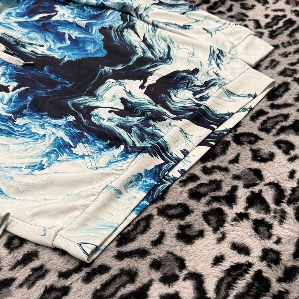 Blue and White Marble Print Hoodie - Picture 3 of 5
